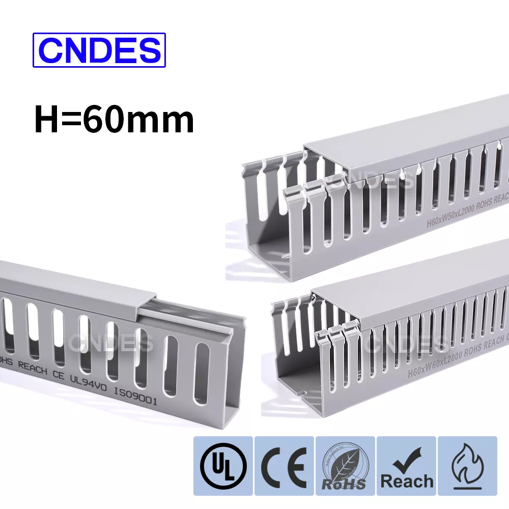 60 mm výška Šedá drážkovaná PVC kabeláž